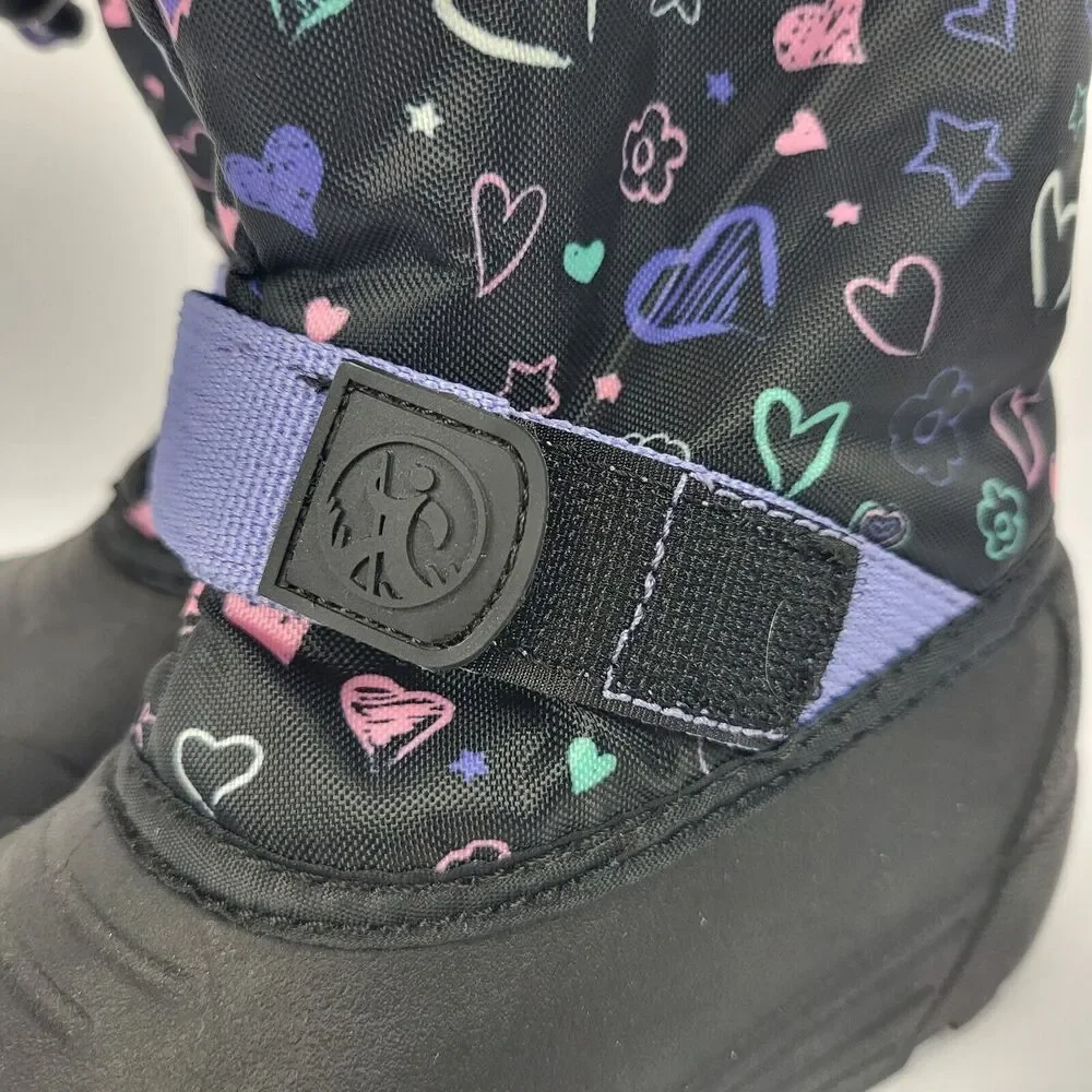 Northside Frosty Polar Boots Toddler Black Purple Hearts 3M Thinsulate Size 10
